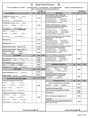Honey House Naturals Order Form