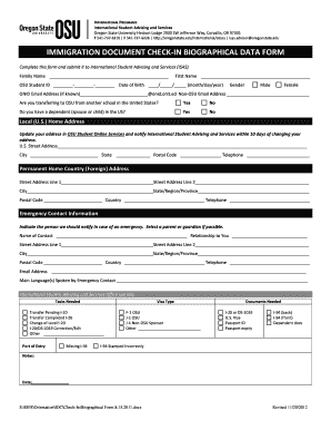 Immigration Document Check-In Biographical Data Form