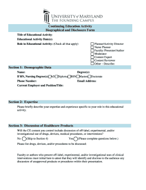 Continuing Education Activity Biographical Form