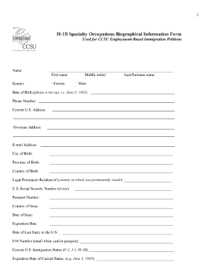 H-1B Specialty Occupations Biographical Information Form