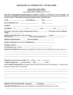 Biographical Information Intake Form