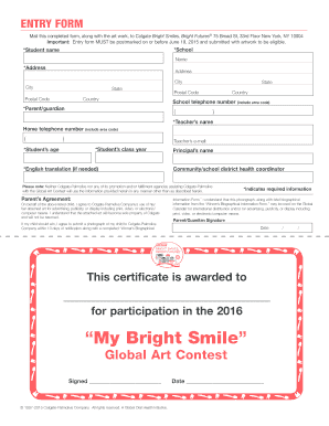 Colgate Bright Smiles Bright Futures Art Contest Entry Form