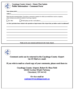 Cuyahoga County Airport Public Comment Form