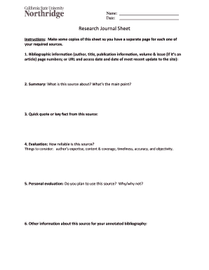 Research Journal Sheet