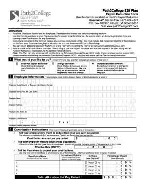 Path2College 529 Plan Payroll Deduction Form
