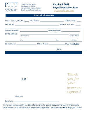 Pitt Faculty & Staff Payroll Deduction Form