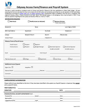 Odyssey Finance and Payroll Access Form