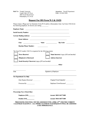 Request for IRS Form W-2 & 1042S
