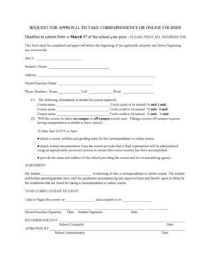Request for Approval to Take Correspondence or Online Courses