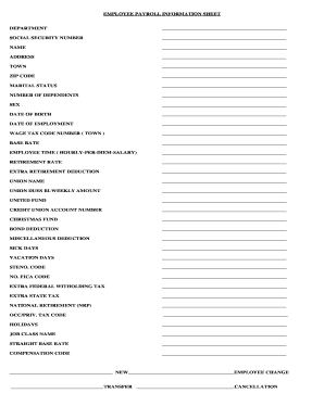 Employee Payroll Information Sheet