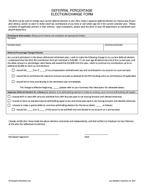 Deferral Percentage Election Form