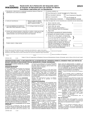 Forma Declaración de la Retención del Impuesto sobre el Ingreso de Maryland para las Ventas de Bienes Inmuebles realizadas por no Residentes