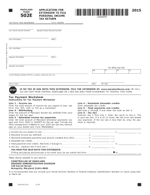 Maryland Form 502E Personal Income Tax Return Extension