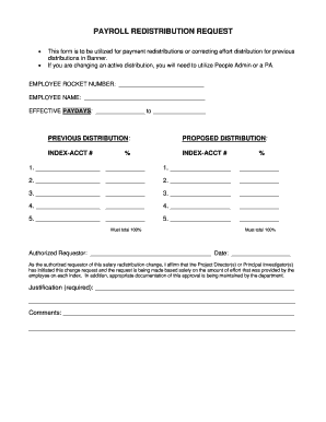 Payroll Redistribution Request Form