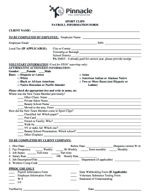 Sport Clips Payroll Information Form