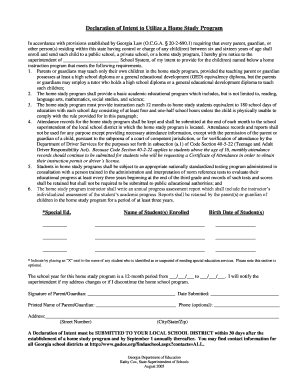 Georgia Home Study Program Declaration of Intent