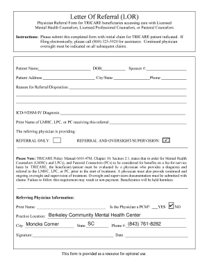 Physician Referral Form for TRICARE Mental Health Counseling