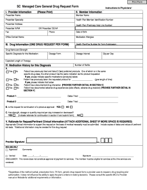 SC Managed Care General Drug Request Form