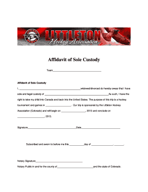 Affidavit of Sole Custody
