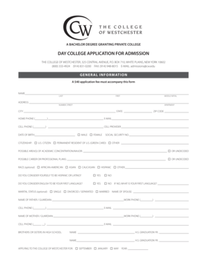 College of Westchester Application for Admission