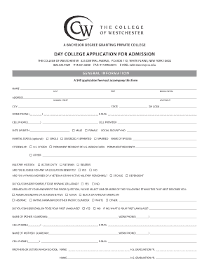 College of Westchester Application for Admission