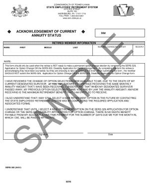 Pennsylvania Retired Member Annuity Status Acknowledgment