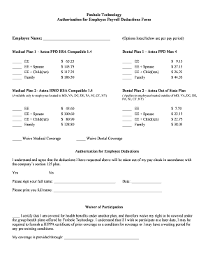 Authorization for Employee Payroll Deductions Form