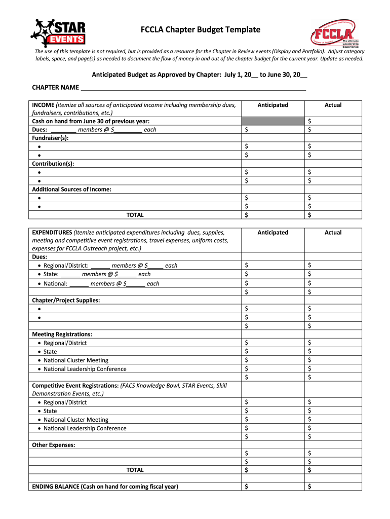 fccla budget template Preview on Page 1