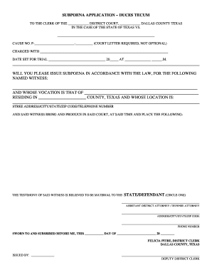 Subpoena Application Duces Tecum
