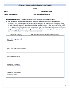 Classroom Diagnostic Tools Student Data Analysis Form