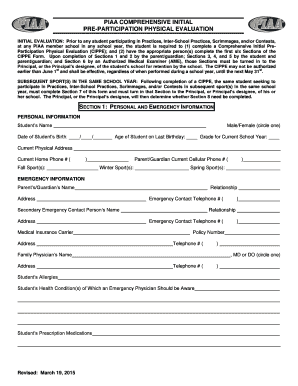 PIAA Comprehensive Initial Pre-Participation Physical Evaluation