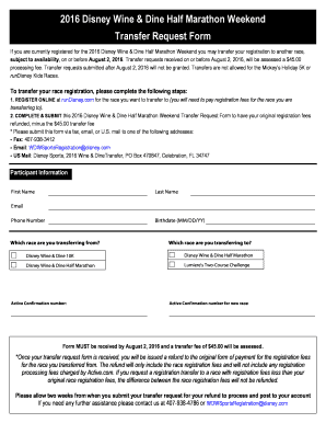 2016 Disney Wine & Dine Half Marathon Transfer Request Form