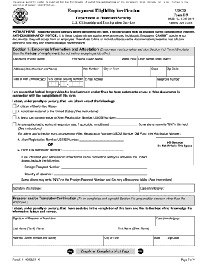 USCIS Form I-9 Employment Eligibility Verification