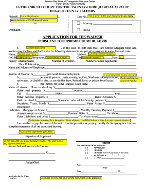 Illinois Application for Fee Waiver