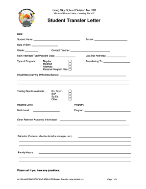 Student Transfer Letter