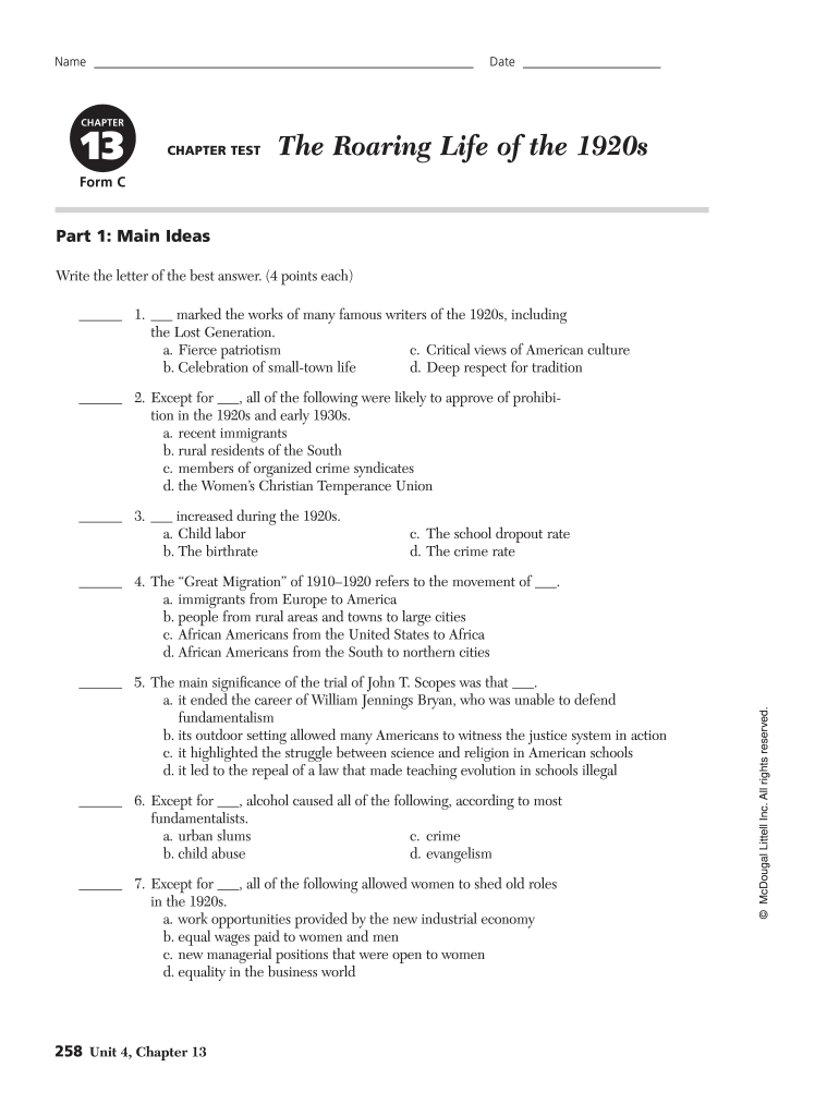 The Roaring Life Of The 22s Worksheet Answers - Fill Online In The Roaring Twenties Worksheet