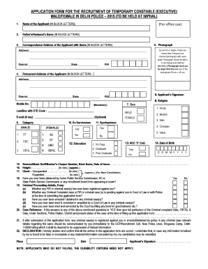 Delhi Police Constable Recruitment Application Form
