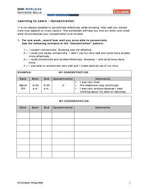 Concentration Study Worksheet