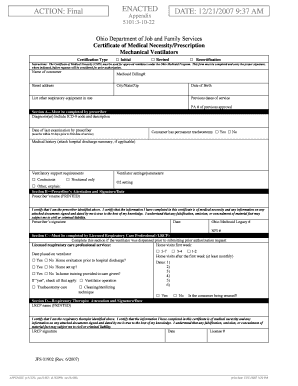 Ohio Medicaid Certificate of Medical Necessity for Ventilators