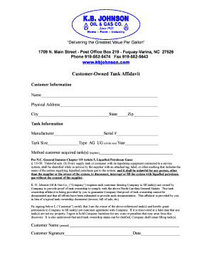 Customer-Owned Tank Affidavit