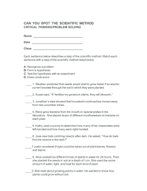 Scientific Method Matching Worksheet