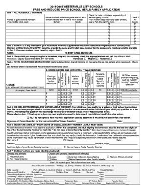 Westerville City Schools Free and Reduced Price Meal Application