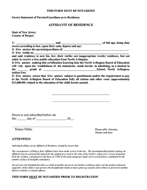 Sample of omnibus sworn statement - AFFIDAVIT OF RESIDENCE - North Arlington School District