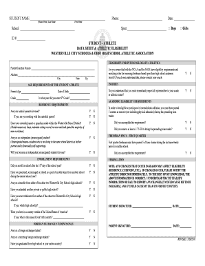Student Athlete Data Sheet & Athletic Eligibility Form