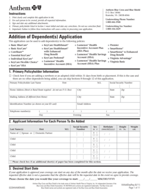 Anthem Blue Cross and Blue Shield Dependent Application