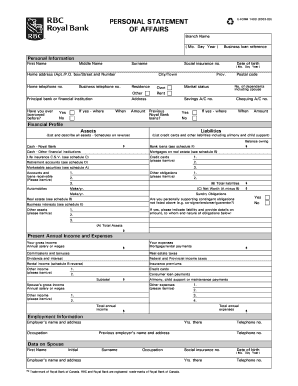 Royal Bank of Canada Personal Statement of Affairs
