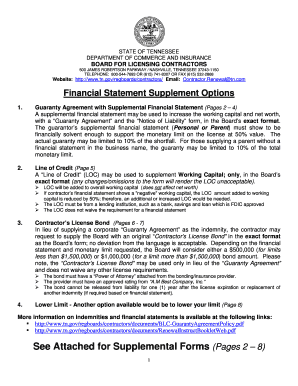Tennessee Contractor Financial Statement Supplement
