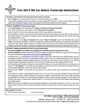 IRS Tax Return Transcript Request Instructions