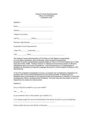 Federal Transit Administration Complaint Form