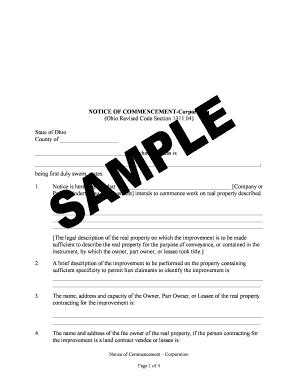 Notice of Commencement - Corporation